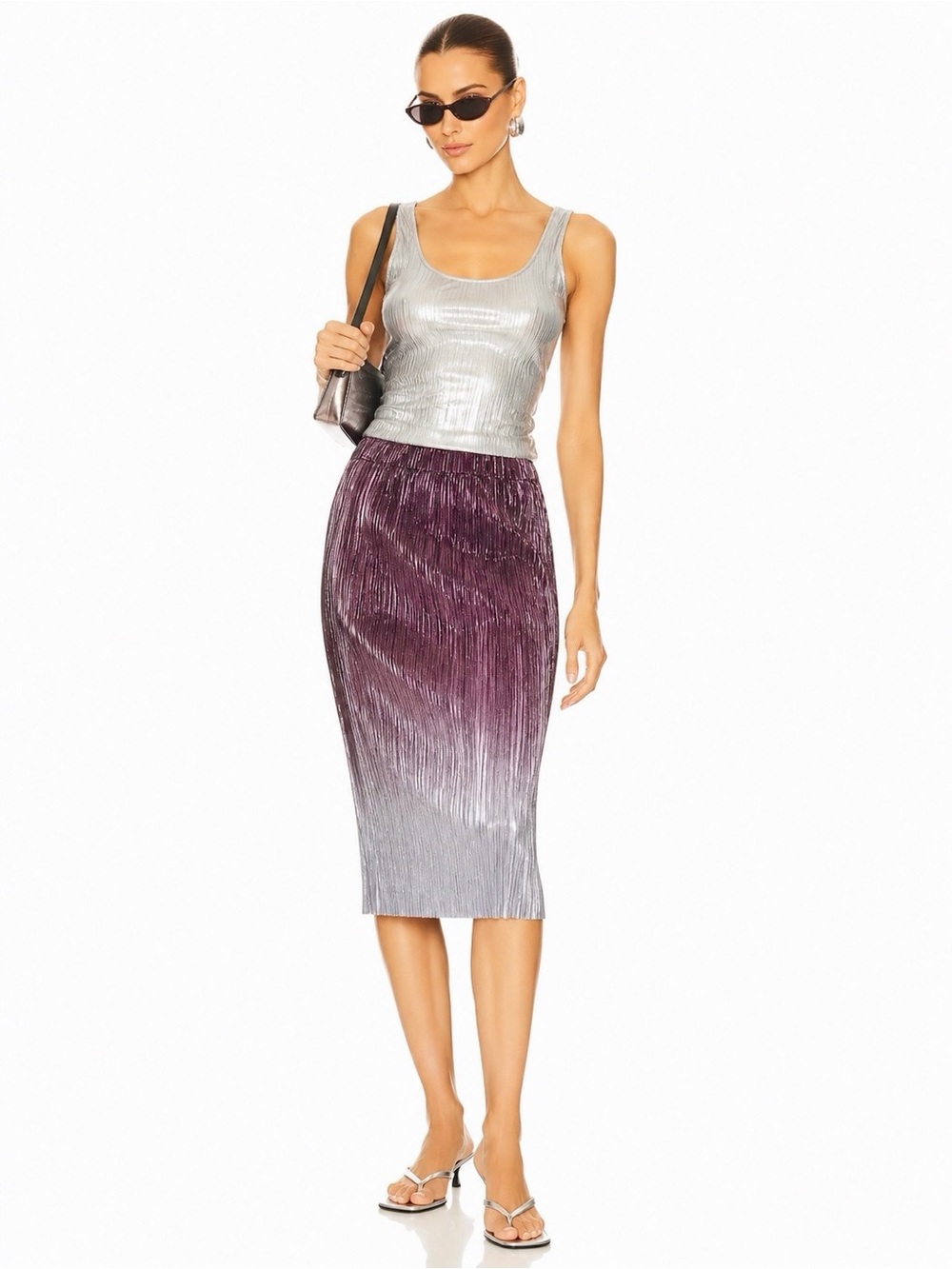 Jasmine & Juliana Metallic Ombré Pleated Midi Skirt XS